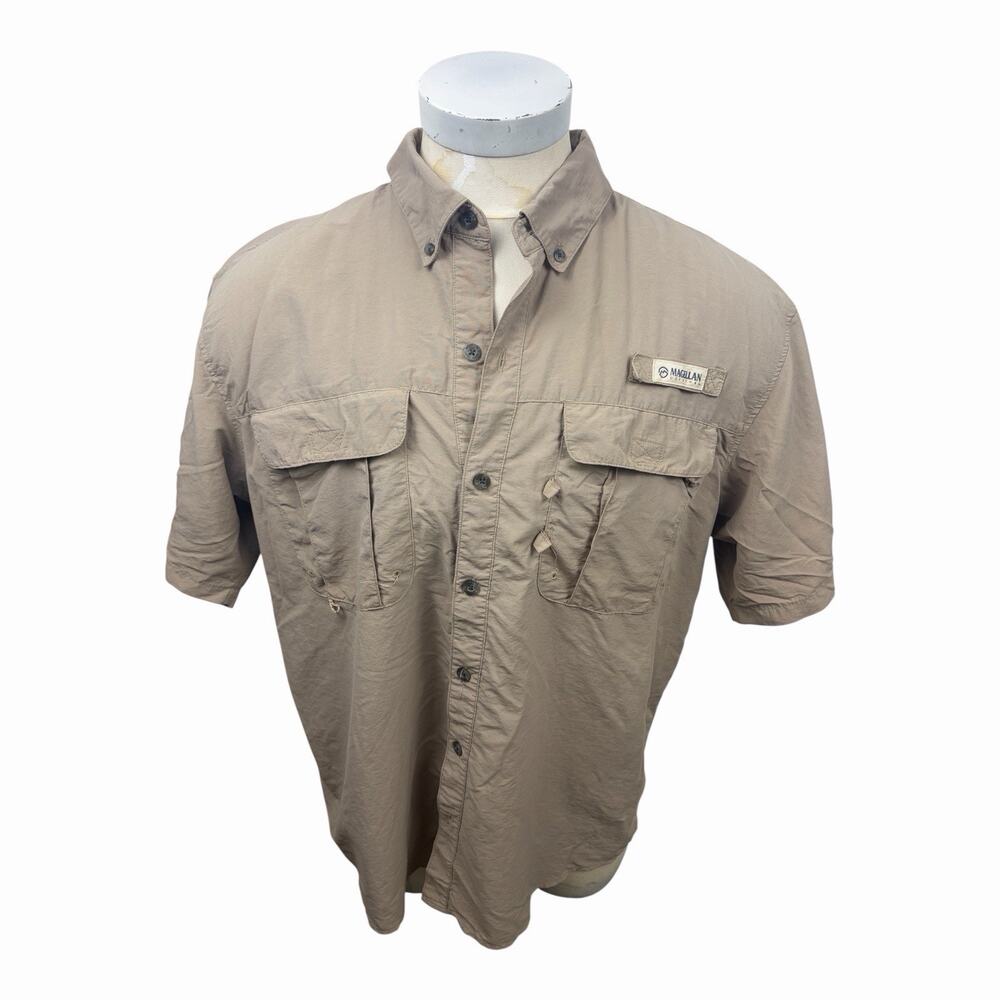 Magellan Outdoors Shirt Mens XL Brown Short Sleeve Fishing Relaxed Fit